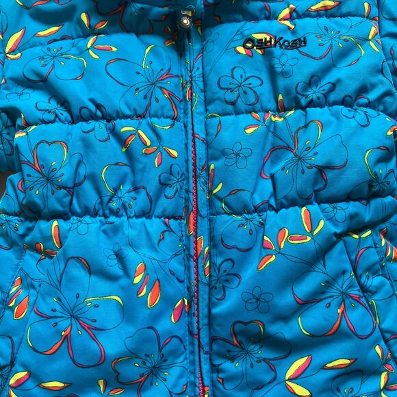 OshKosh B’gosh Toddler Snowsuit 18M Blue Floral Puffer Jacket & Black Snow Pants - Picture 5 of 16